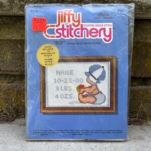 NEW Vintage Sunset Design Jiffy Counted Cross Stitch "Boy" Picture